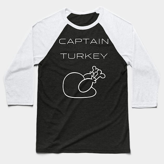 Captain Turkey Typography White Design Baseball T-Shirt by Stylomart